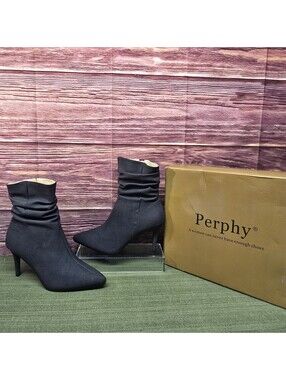 Perphy Slouched Boot Stiletto Heels  Faux Leather Ankle Boots Dark Gray 9.5 New
